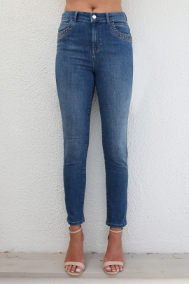 JEANS D'ETE FEMME EN TOILE DENIM BLEU SLIM TRES STRETCH TAILLE HAUTE OMAN BLEU D'AZUR