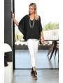 TOP TUNIQUE LONG HABILLÉ CHIC NOIR EN VOILE MANCHES VOLANTEES DAIKIRI BLEU D'AZUR