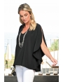 TOP TUNIQUE LONG HABILLÉ CHIC NOIR EN VOILE MANCHES VOLANTEES DAIKIRI BLEU D'AZUR