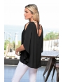 TOP TUNIQUE LONG HABILLÉ CHIC NOIR EN VOILE MANCHES VOLANTEES DAIKIRI BLEU D'AZUR