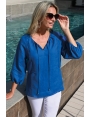 BLOUSE BLEU ELECTRIQUE EN LIN MANCHE BALLON 3/4 SHANTI BLEU D'AZUR