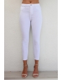 JEANS FEMME EN COTON STRETCH COUPE SLIM LONGUEUR 7/8 TAILLE HAUTE DECO STRASS YONA BLEU D'AZUR