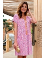 ROBE AMPLE EN JERSEY IMPRIME ROSE VIOLET SANS FERMETURE BOGOTA BLEU D'AZUR