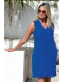 ROBE BLEU ELECTRIQUE EN LIN COUPE DROITE CONFORT OURLET FRANGE A ENFILER VANNA BLEU D'AZUR