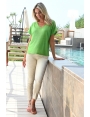 T-SHIRT FEMME VERT EN LIN VISCOSE IRISÉ CHIC TRISH BLEU D'AZUR