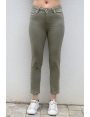 Jean 7/8 femme en coton stretch kaki clair galon or Palms BLEU D'AZUR