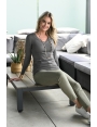 Jean 7/8 femme en coton stretch kaki clair galon or Palms BLEU D'AZUR