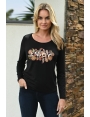 Tshirt femme noir manche longue sérigraphie strass Enjoy BLEU D'AZUR