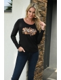 Tshirt femme noir manche longue sérigraphie strass Enjoy BLEU D'AZUR