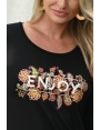 Tshirt femme noir manche longue sérigraphie strass Enjoy BLEU D'AZUR