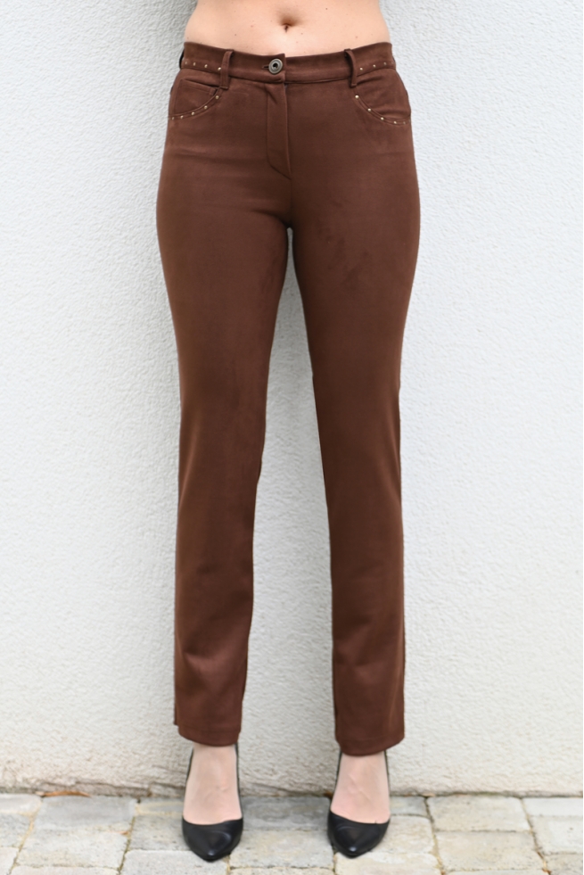 Pantalon hiver femme coupe droite suédine chocolat Yemaya BLEU D'AZUR