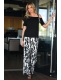 PANTALON FEMME JERSEY IMPRIMÉ NOIR BLANC KENTIA BLEU D'AZUR