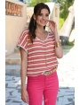 TOP ÉTÉ FEMME EN CROCHET RAYURE BLANC FUCHSIA NOOSA BLEU D'AZUR