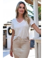T-SHIRT MANCHE COURTE FEMME LIN VISCOSE LEGER ECRU MAXOU BLEU D'AZUR