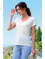T-SHIRT MANCHE COURTE FEMME LIN VISCOSE LEGER ECRU MAXOU BLEU D'AZUR
