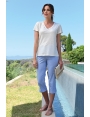 T-SHIRT MANCHE COURTE FEMME LIN VISCOSE LEGER ECRU MAXOU BLEU D'AZUR