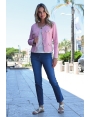 T-SHIRT MANCHE COURTE FEMME LIN VISCOSE LEGER ECRU MAXOU BLEU D'AZUR