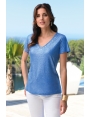 T-SHIRT ÉTÉ FEMME LIN VISCOSE LEGER LAMINÉ AZUR MAXOU BLEU D'AZUR