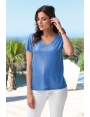 T-SHIRT ÉTÉ FEMME LIN VISCOSE LEGER LAMINÉ AZUR MAXOU BLEU D'AZUR