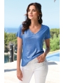 T-SHIRT ÉTÉ FEMME LIN VISCOSE LEGER LAMINÉ AZUR MAXOU BLEU D'AZUR