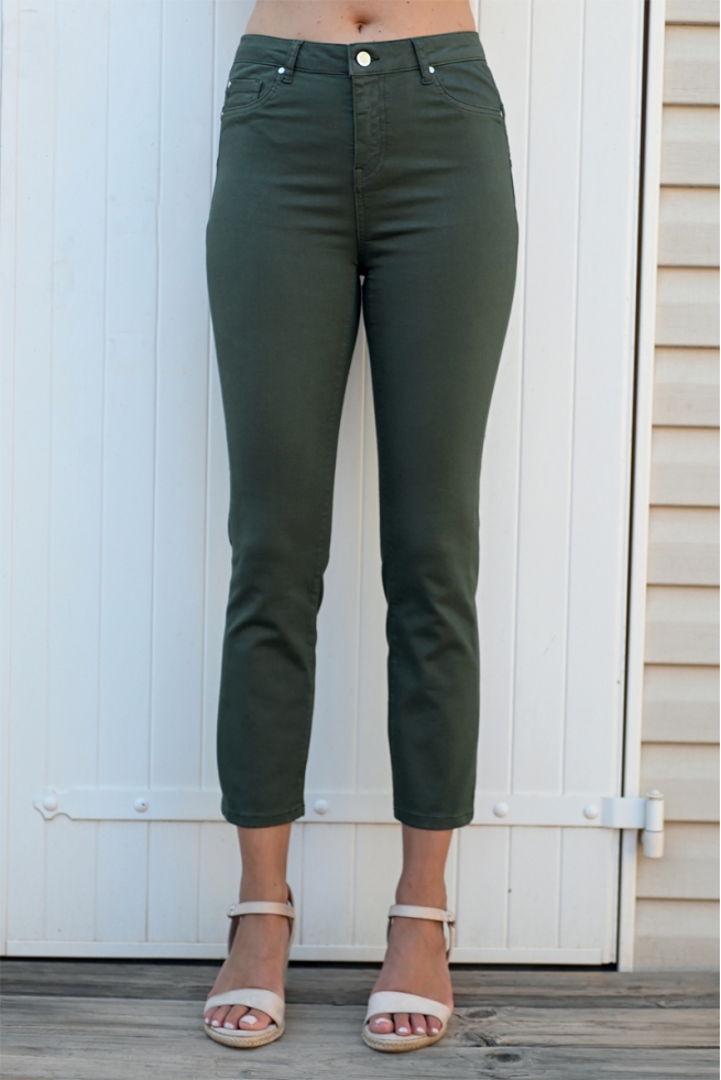 JEANS 7/8 FEMME ÉTÉ COTON STRETCH KAKI TAILLE HAUTE PAULA BLEU D'AZUR
