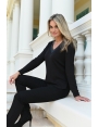 Pull femme hiver en maille irisée col V effet cuir Bara noir I BLEU D'AZUR