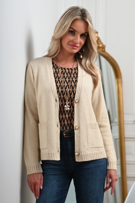 Gilet court pour femme encolure V grosse maille Basil BLEU D'AZUR