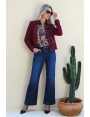 Veste femme en tweed bordeaux chanelisant avec zips Eden BLEU D'AZUR