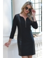 Robe hiver en milano découpes côtés simili cuir noir Helena BLEU D'AZUR