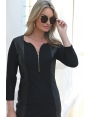 Robe hiver en milano découpes côtés simili cuir noir Helena BLEU D'AZUR