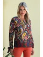 Blouse chic femme hiver imprimée cachemire ultra coloré Jerico BLEU D'AZUR