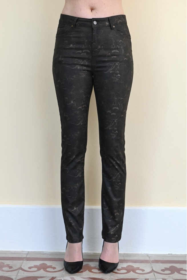 Pantalon femme hiver confort imprimé marron bronze Johanne BLEU D'AZUR