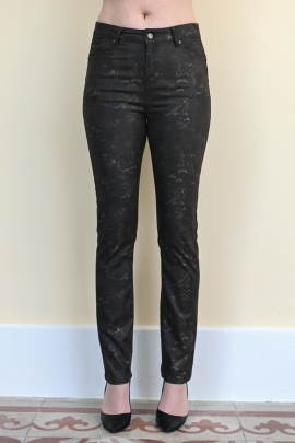 Pantalon femme hiver confort imprimé marron bronze Johanne BLEU D'AZUR