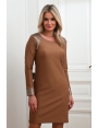 Robe hiver en maille épaisse stretch découpes simili cuir Kahlo | BLEU D'AZUR