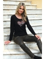Tshirt manche longue femme hiver sérigraphie peau de bête Karina | BLEU D'AZUR