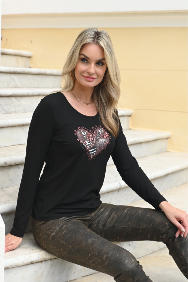 Tshirt manche longue femme hiver sérigraphie peau de bête Karina | BLEU D'AZUR