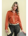 Chemise femme hiver satinée terre cuite gros boutons dorés Mary BLEU D'AZUR