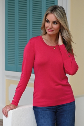 Pull femme hiver maille fine rivets dorés poignets Nonna BLEU D'AZUR