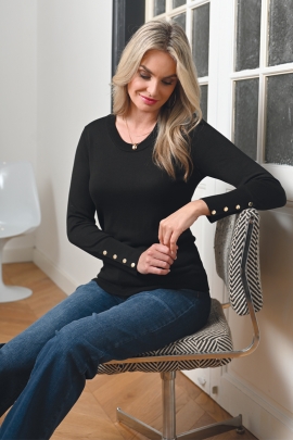 Pull hiver femme maille douce rivets dorés poignets Nonna BLEU D'AZUR