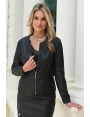 Veste femme hiver chic cintrée en simili cuir noir doublée Parks BLEU D'AZUR
