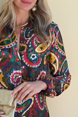 Chemise élégante hiver femme imprimée cachemire coloré Pereira BLEU D'AZUR