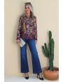 Chemise élégante hiver femme imprimée cachemire coloré Pereira BLEU D'AZUR