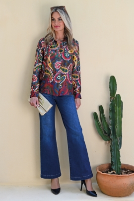 Chemise élégante hiver femme imprimée cachemire coloré Pereira BLEU D'AZUR