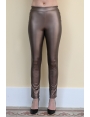 Pantalon slim femme hiver similicuir bronze rivets dorés Ruth BLEU D'AZUR