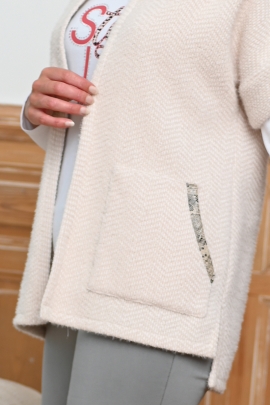 Gilet femme hiver sans manche femme pale écru col châle Wadi BLEU D'AZUR