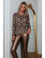 Pantalon slim femme hiver similicuir bronze rivets dorés Ruth BLEU D'AZUR